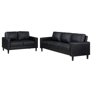 English Elm Ruth Modern 2-Piece Black Faux Leather Sofa & Loveseat Set with Plush Cushions, Track Arms, Tapered Legs B062S01270