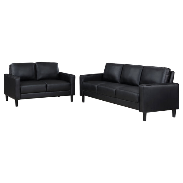 English Elm Ruth Modern 2-Piece Black Faux Leather Sofa & Loveseat Set with Plush Cushions, Track Arms, Tapered Legs B062S01270