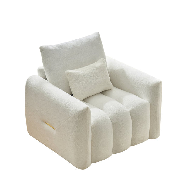 English Elm 35 Inch Teddy Velvet Lounge Chair Sculptural Cloud Seat for Modern Apartment Living Off White W2564P457792