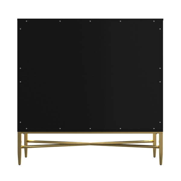 English Elm Modern Tapered Leg 7-Drawer Freestanding Cabinet with Gold Pulls and Heavy-Duty 120lb Drawers for Storage Black 36.8 L x 18.5 W x 8.85 H T3609P352397