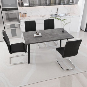 English Elm 55.12-70.87" Extendable Industrial Dining Set Faux Leather Chairs Mdf Top Seats Six Black+ Gray W2189S00909