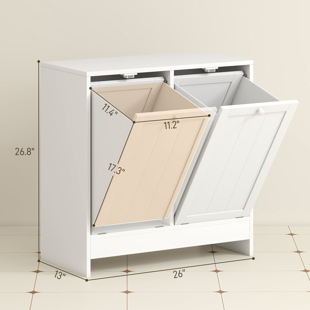 English Elm Hidden Dual Tilt Out Hamper Cabinet White Mdf Laundry Organizer with Flat Top Shelf T3971P430800