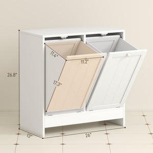 English Elm Hidden Dual Tilt Out Hamper Cabinet White Mdf Laundry Organizer with Flat Top Shelf T3971P430800