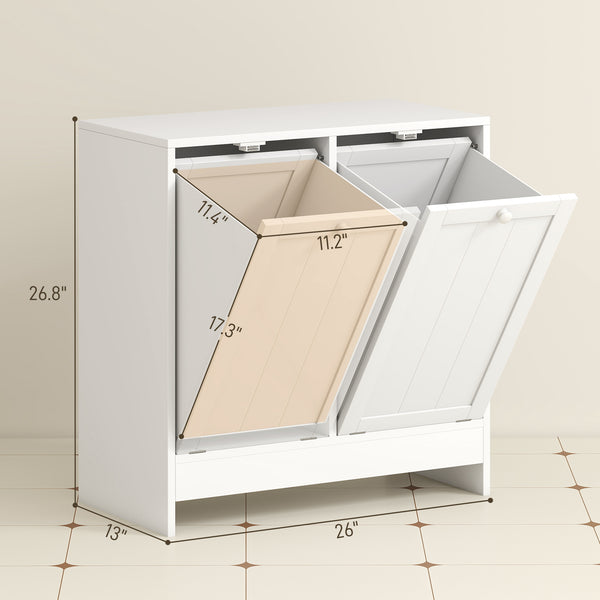 English Elm Hidden Dual Tilt Out Hamper Cabinet White Mdf Laundry Organizer with Flat Top Shelf T3971P430800