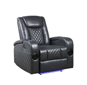 English Elm Alair Dark Gray Leather Power Recliner with Bluetooth, Wireless Charger, Cupholder & Cooling Storage B2726P265747