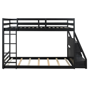 English Elm Full Bunk Bed with App Led Lighting Usb Charging Storage Drawers Kids Bedroom Black N820S00080B