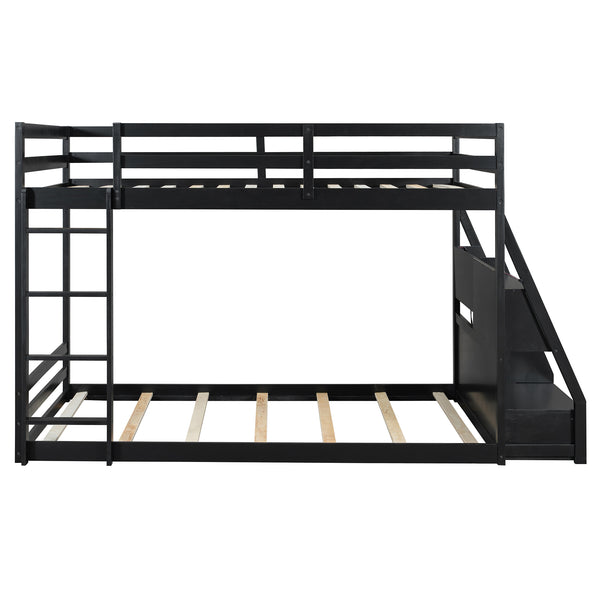 English Elm Full Bunk Bed with App Led Lighting Usb Charging Storage Drawers Kids Bedroom Black N820S00080B