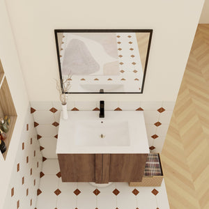 English Elm 30" Floating Bathroom Vanity Dark Oak Cabinet Ceramic Sink Open Shelf Soft Close Brown Ebony,Glossy White W3450P435839