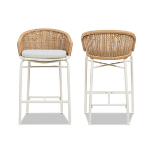 English Elm Jennifer Taylor Home - Santorini 28" Wicker Back Bar Stool Set Of 2 - Wheat Beige, Weather-Resistant, Stylish Comfort B2719P308009