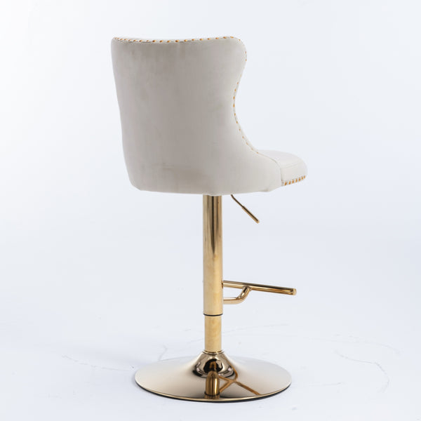 English Elm A&a Velvet Swivel Barstools Tufted Upholstered Seat Gold Base Adjustable Kitchen Pub Set Beige W114349916