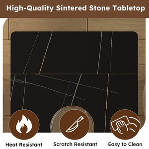 English Elm Retractable Sintered Stone Dining Table Set With 4 Chairs, Modern Design & Durable Carbon Steel Legs W509S00128-GIGA