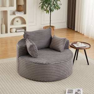 English Elm 50"l Corduroy Oversized Sleeper Chair with Neck Pillow Support for Lounge or Bedroom Grey W834P405864