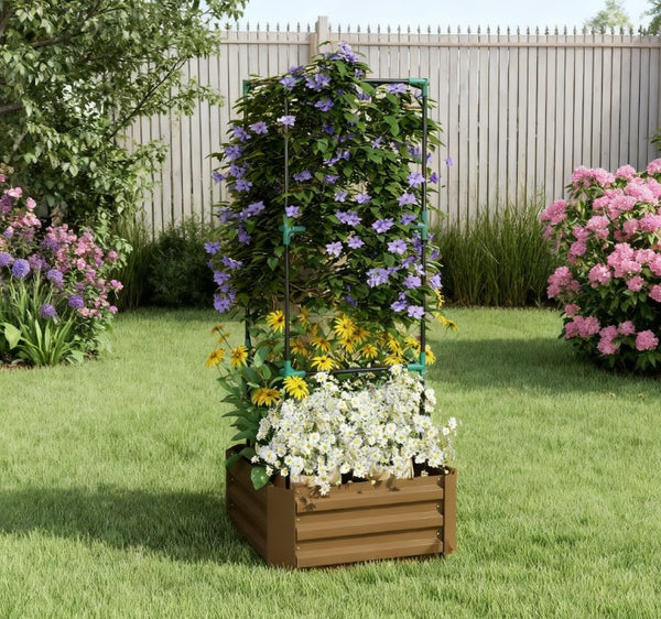 English Elm Garden Galvanized Steel Raised Planter with Integrated Trellis for Climbing Vegetables T3971P422763