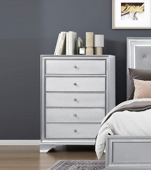 English Elm Silver Metallic Glam Tall Chest with Six Drawers Embossed Fronts Bedroom Storage B011P474230
