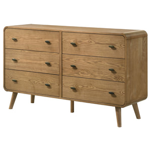 English Elm Winston Six Drawer Mid-century Dresser with Walnut Veneer Finish and Tapered Legs Light Ash B062P451714