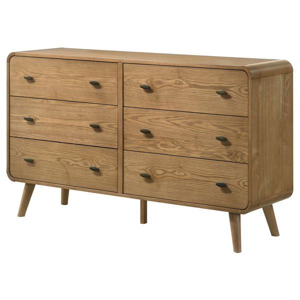 English Elm Winston Six Drawer Mid-century Dresser with Walnut Veneer Finish and Tapered Legs Light Ash B062P451714