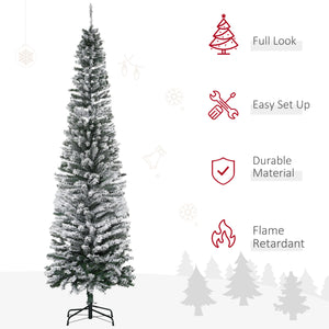 English Elm Homcom 7.5' Snow-Flocked Slim Artificial Christmas Tree - Realistic Branches, Easy Setup & Storage! W2225P249660
