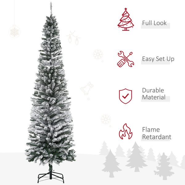 English Elm Homcom 7.5' Snow-Flocked Slim Artificial Christmas Tree - Realistic Branches, Easy Setup & Storage! W2225P249660
