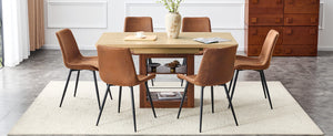 English Elm Scalable Extendable Dining Set Six Ergonomic Tech Fabric Chairs Walnut Wood Base W1151S04688