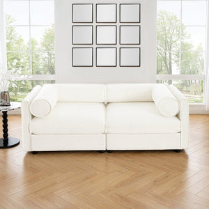 English Elm Stylish White Chenille 2-Seater Sofa With Hidden Storage, Ergonomic Design For Small Spaces W714S01034-GIGA