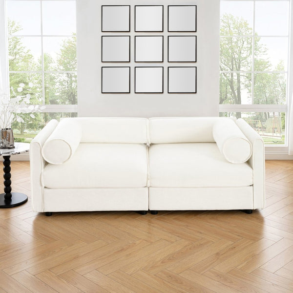 English Elm Stylish White Chenille 2-Seater Sofa With Hidden Storage, Ergonomic Design For Small Spaces W714S01034-GIGA