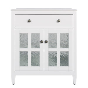 English Elm Christopher Knight Home® - 30" Bathroom Vanity with Ceramic Sink, Solid Wood Legs, Adjustable Shelf, Tip-Out Tray, Soft-Close Hinges, Silver Knobs, Moisture-Resistant Finish White N817P286250W