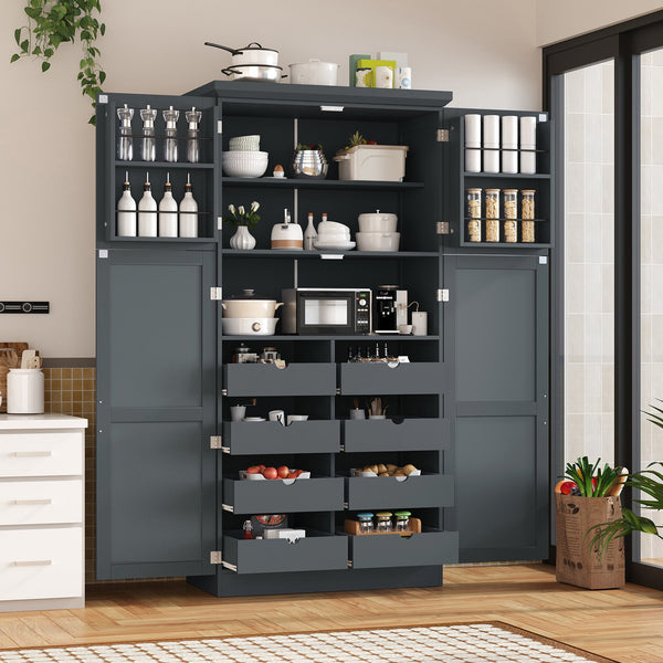 English Elm [assembly Included] Topmax Shaker Pantry Cabinet Tall Mdf Kitchen Storage with Pull-out Trays Gray SP000099AAE