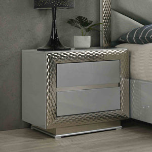English Elm Glam Nightstand with Silver Molding Plinth Base Felt Drawer and Glass Shelf B2741P435909