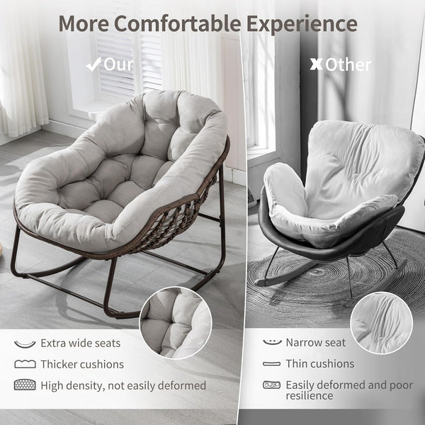 English Elm Outdoor Oversized Papasan Rocking Chair Antique Grey — Extra Wide 6" Cushion, Breathable Rattan Comfort W349P271998
