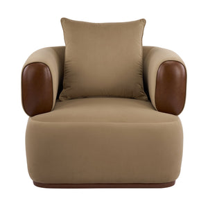 English Elm Bblythe Velvet Accent Chair Wrap Around Backrest Solid Wood Frame Cozy Reading Nook Brown N776P418607B