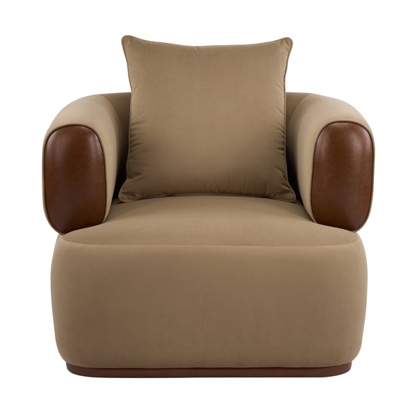 English Elm Bblythe Velvet Accent Chair Wrap Around Backrest Solid Wood Frame Cozy Reading Nook Brown N776P418607B