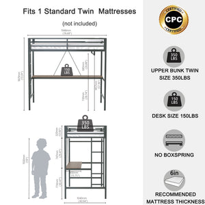 English Elm Adam Sturdy Twin Loft Bed In Black With Cinnamon Desk & Closet Rod - Perfect Space-Saving Solution! B083P154274