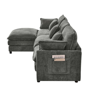 English Elm 101.9-inch Chenille Modular Sofa with Movable Footstool for Living Room Comfort W288S00033