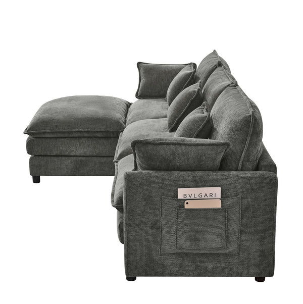 English Elm 101.9-inch Chenille Modular Sofa with Movable Footstool for Living Room Comfort W288S00033