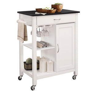 English Elm Black Black and White Kitchen Cart with Locking Wheels, Wine Rack, Towel Bar, Cabinet, Drawer, Shelves B062P189061