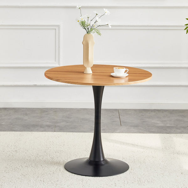 English Elm Round Faux Marble Tulip Pedestal Dining Table Mid Century Modern for Small Bistro Spaces Black,Wood W2920P405350