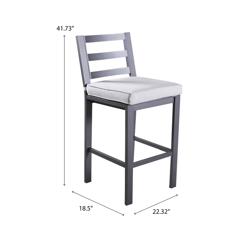 English Elm Outdoor Armless Aluminum Barstools with Cushion Set of 2 — Rust-Proof Pewter, UV-Protected, Thick Cushions, Sleek Design B010P183206