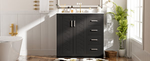 English Elm 36'' Bathroom Vanity with Ceramic Sink Combo Solid Wood Frame Soft-Closing Drawers Ample Storage Elegance Black N710P243327B