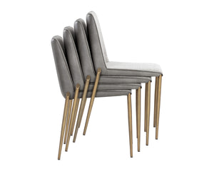 Sunpan Renee Stackable Dining Chair Set of 2 - Modern Minimalist Design with Antique Brass Legs for Urban Spaces Belfast Heather Grey / Bravo Metal