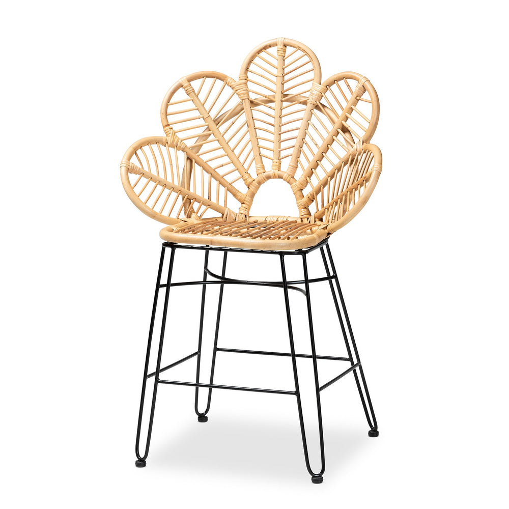 English Elm Modern Rattan Dining Chair Set of Two with Woven Back and Black Iron Base B2750P420357