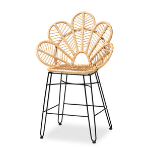 English Elm Modern Rattan Dining Chair Set of Two with Woven Back and Black Iron Base B2750P420357