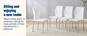 English Elm Luxury White Pu Dining Chair Set Of 6 - Modern Comfort With High Resilience Foam & Silver Legs W1151P282701