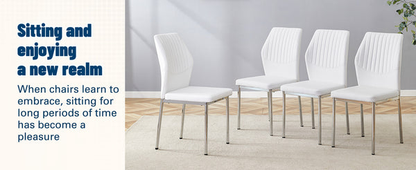 English Elm Luxury White Pu Dining Chair Set Of 6 - Modern Comfort With High Resilience Foam & Silver Legs W1151P282701