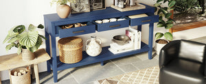 English Elm U_style Farmhouse Console Table with Three Drawers Open Shelf Entryway Organizer Navy Blue N711P410445V