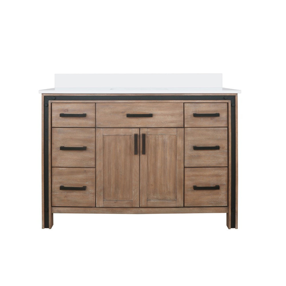 English Elm Rustic Barnwood Bath Vanity With White Quartz Top - 48” W X 22” D, Timeless Charm & Storage Solutions B2731P260610-GIGA