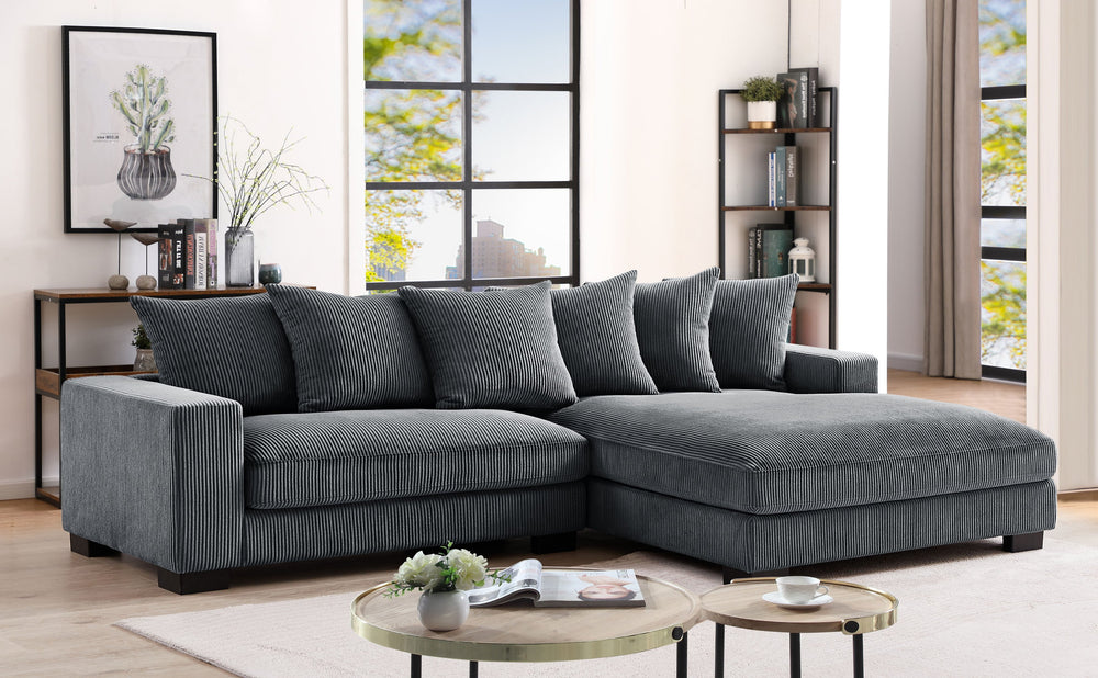 English Elm Luxe Oversized L-Shaped Sectional Couch With Chaise - Dark Grey Corduroy Sofa For Modern Living Rooms B2735S00004
