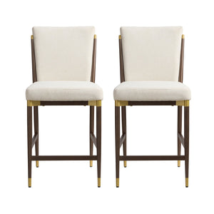 English Elm Modern Armless Counter Stools Set of 2 Upholstered Iron Frame with Gold Accents Brown+Beige N771P345828W