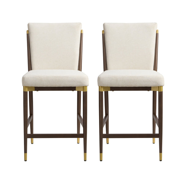 English Elm Modern Armless Counter Stools Set of 2 Upholstered Iron Frame with Gold Accents Brown+Beige N771P345828W