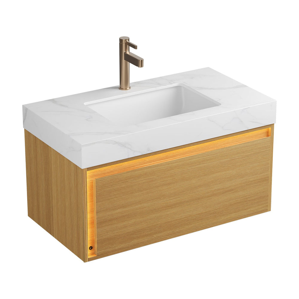English Elm NYAH 36" Sintered Stone Vanity Top with White Ceramic Undermount Basin Carrara Marble Look, Durable Finish W2615P346342