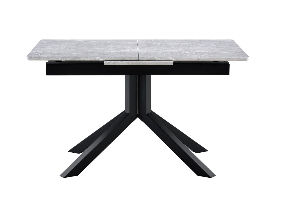 English Elm Modern Extendable Rectangular Dining Table with Scratch‑Resistant MDF Top and Matte Geometric Legs, Space‑Saving Centerpiece for Home or Office W3493S00008